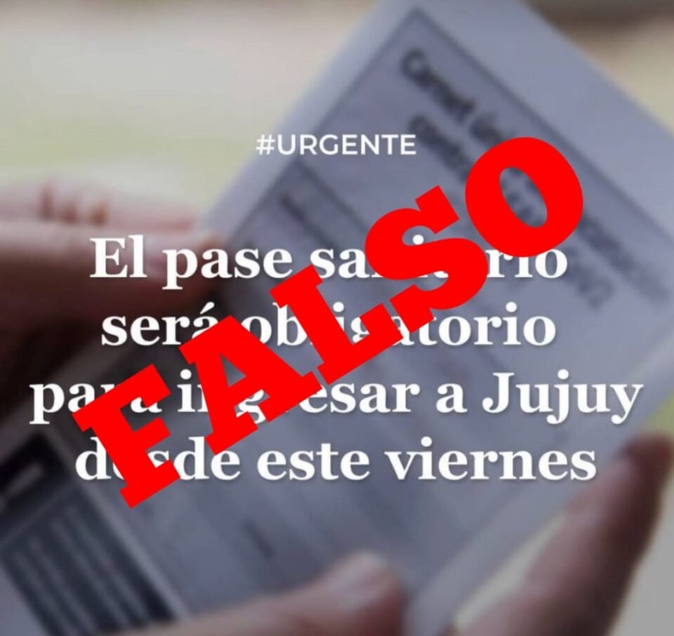 Desmintieron que sea obligatorio el pase sanitario para ingresar a Jujuy