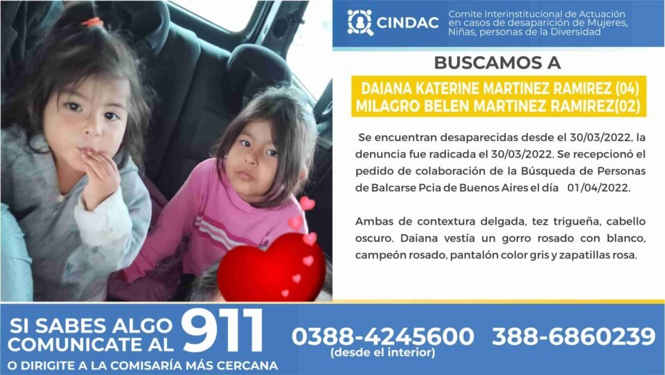 Buscan intensamente a dos niñas de 2 y 4 años en Jujuy