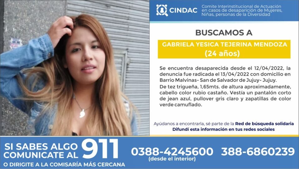Intensa búsqueda de la joven Gabriela Mendoza