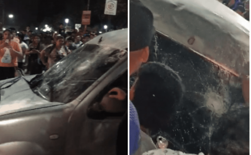 Irresponsable maniobra de un conductor en un desfile en  Libertador.